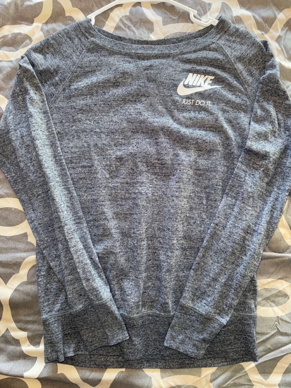 Nike Heather Gray Long Sleeve Pullover with White Logo